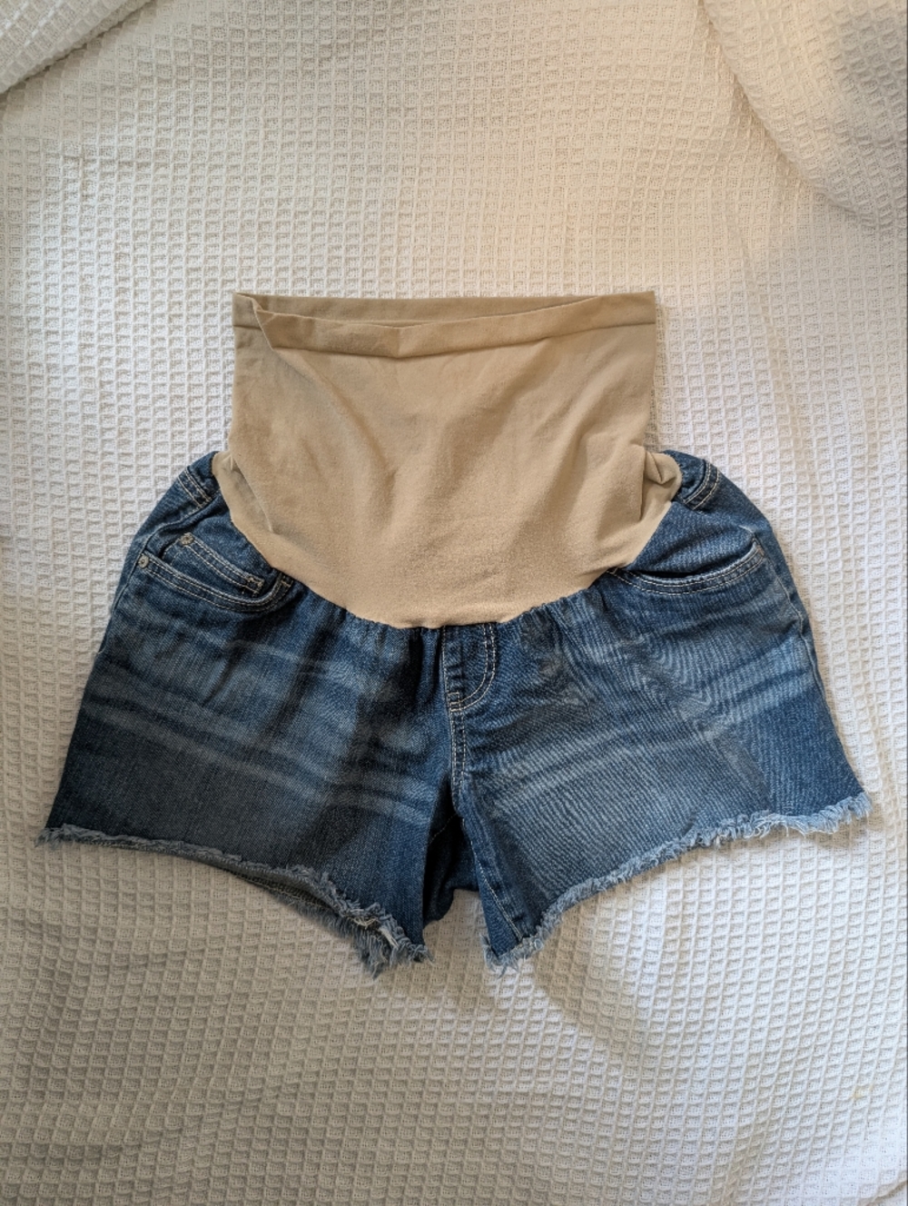Maternity Denim Jean Shorts Stretchy Bellyband Cute Comfy Casual Summer Basics
